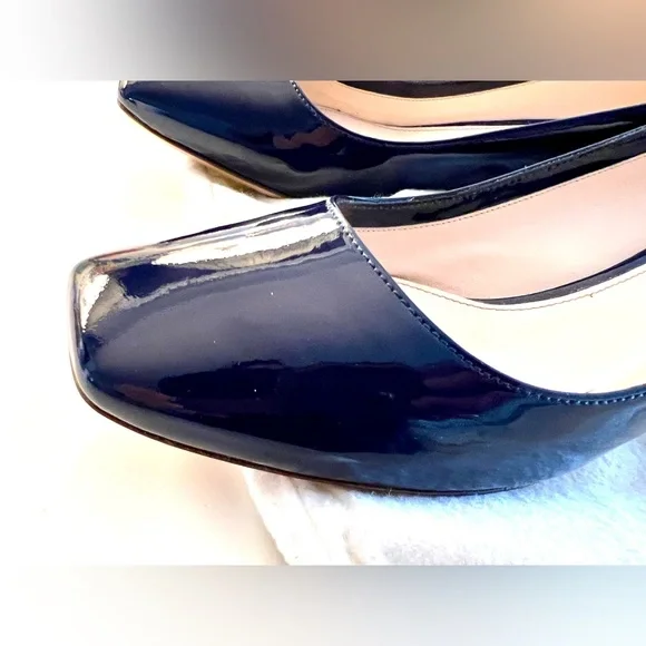 Prada Navy Patent Leather Block Heels Low Heel Square Toe with Bag - Size 38.5 - Picture 8 of 8
